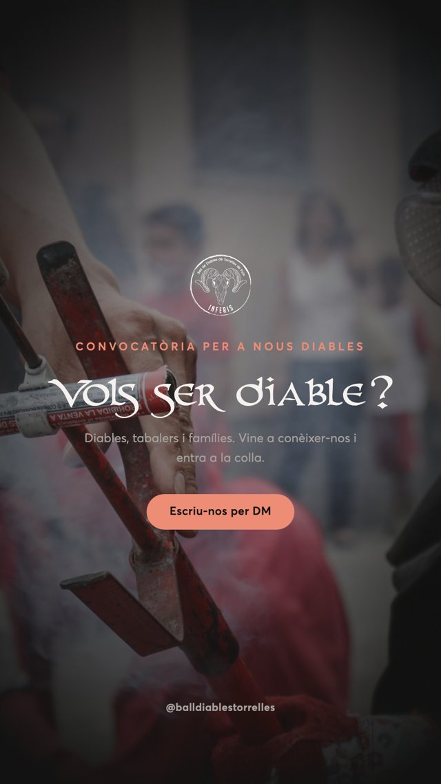 Exemple de story d'Instagram: convocatòria de nous diables